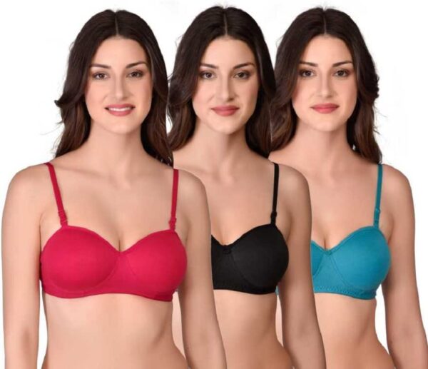 <h3>Trishikhine Women's Cotton Lightly Padded Half Cup Non-Wired T-Shirt Bra Combo Pack of 3</h3>