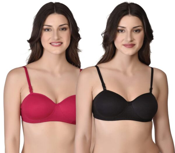 <h3>Emavic Women's Cotton Blend Lightly Padded Half Cup Wirefree T-Shirt Bra Combo Pack of 2</h3>