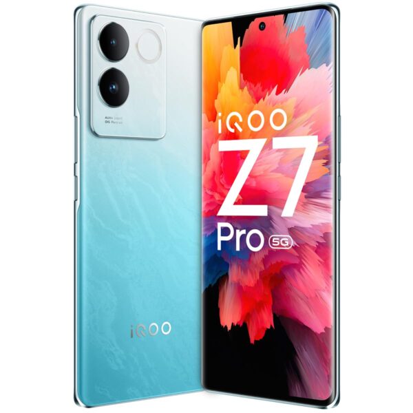 <h3>iQOO Z7 Pro 5G (Blue Lagoon, 8GB RAM, 256GB Storage) | 3D Curved AMOLED Display | 4nm MediaTek Dimesity 7200 5G Processor | 64MP Aura Light OIS Camera | Segment's Slimmest & Lightest Smartphone</h3>