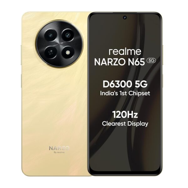 <h3>realme NARZO N65 5G (Amber Gold 6GB RAM, 128GB Storage) India's 1st D6300 5G Chipset | Ultra Slim Design | 120Hz Eye Comfort Display | 50MP AI Camera| Charger in The Box</h3>