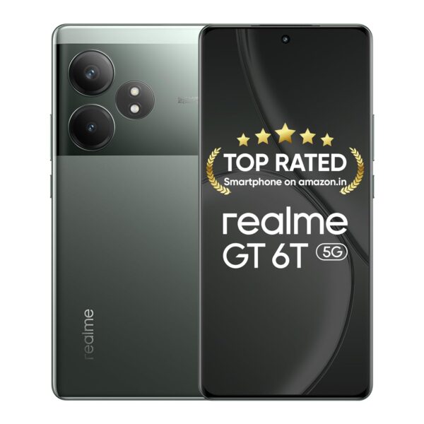 <h3>realme GT 6T 5G (Razor Green,8GB RAM+256GB Storage) | India's 1st 7+ Gen 3 Flagship Chipset | 1.5M + AnTuTu Score | 5500mAh+120W | The World's Brightest Flagship Display</h3>