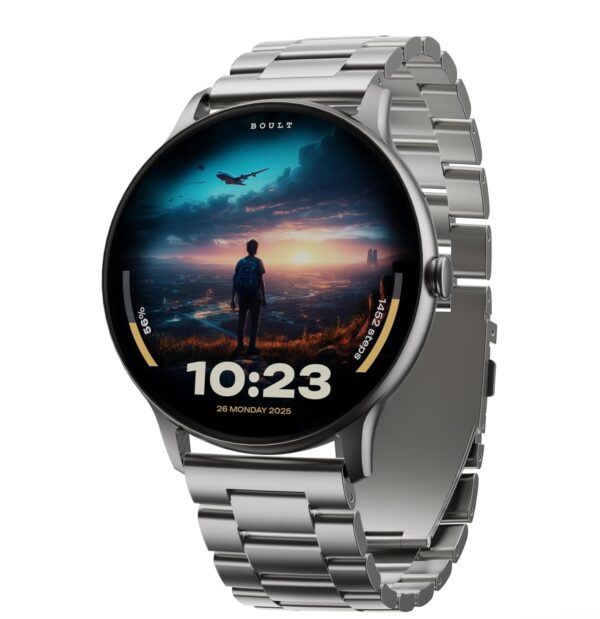 <h3>Boult Newly Launched Dire Smartwatch: 1.38'' 2.5D Curved HD Display, BT Calling, 500 Nits Brightness, IP67, 250+ Watchfaces, 120+ Sports Modes, AI Voice Assistant, SpO2 Monitoring (Silver)</h3>