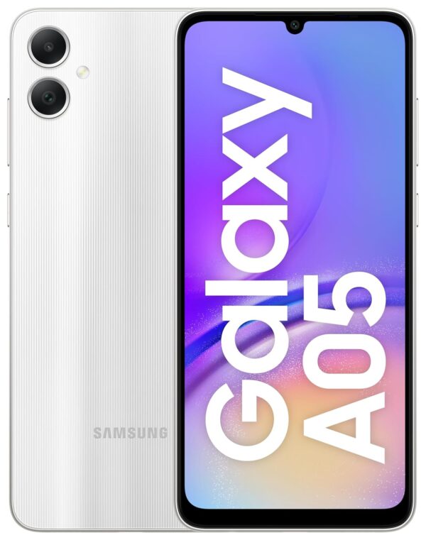 <h3>Samsung Galaxy A05 (Silver, 6GB, 128GB Storage) | 50 MP Main Camera | Upto 12GB RAM with RAM Plus | MediaTek Helio G85 | 5000 mAh Battery</h3>