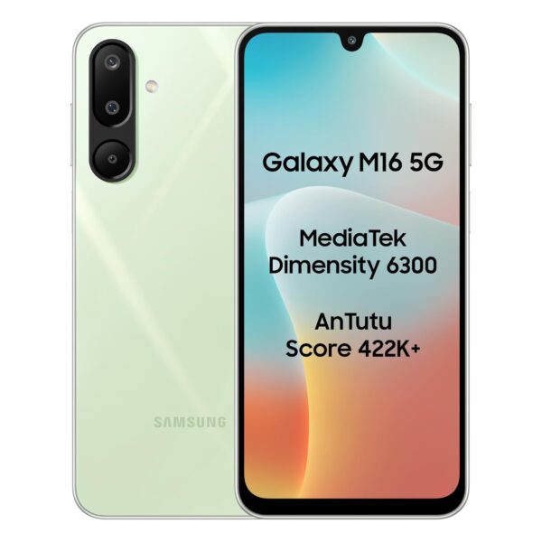 <h3>Samsung Galaxy M16 5G (Mint Green, 6GB RAM, 128 GB Storage) | MediaTek Dimensity 6300 | AnTuTu Score 422K+ | Super Amoled Display | 25W Fast Charging | 6 Gen. of OS Upgrades | Without Charger</h3>