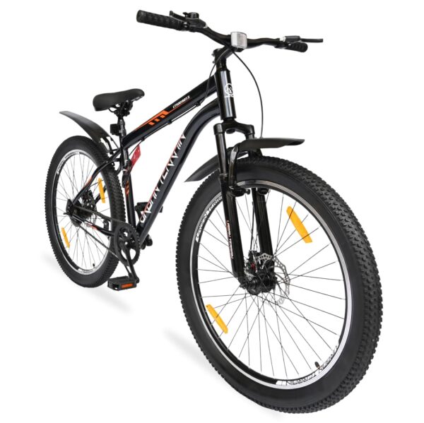 <h3>Urban Terrain Bolt Cycle 27.5 inch Single Speed Bike with Front Suspension, Disc Brake, Bell & Lock Bicycle for Men Mountain Bike UT5001S27.5ACC | Ideal for 15+ Years, Unisex, Frame : 17.5 inch Black</h3>