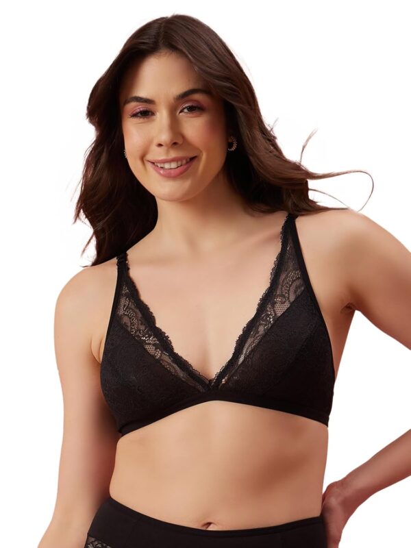 <h3>Clovia Women's Lace Solid Non-Padded Demi Cup Wire Free Plunge Bra - Black</h3>