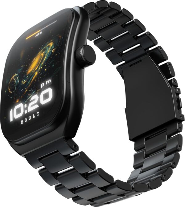 <h3>Boult Trail Smart Watch 2.01'' 3D Curved HD Display, BT Calling, Working Crown, 190+Watchfaces, 500 Nits Brightness, AI Voice Assistant, SpO2 Monitoring, 120+ Sports Mode (Metal Black)</h3>