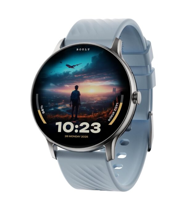 <h3>Boult Newly Launched Dire Smartwatch 1.38'' 2.5D Curved HD Display, BT Calling, 500 Nits Brightness, IP67, 250+ Watchfaces, 120+ Sports Modes, AI Voice Assistant, SpO2 Monitoring (Blue)</h3>