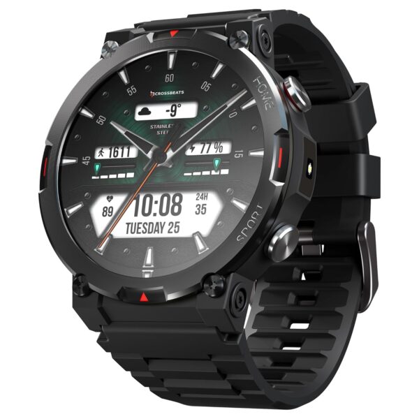 <h3>CrossBeats Everest 2.0 Smart Watch for Men 1.43" True AMOLED, Always ON Display Bluetooth Calling Rugged Outdoor with Flash Light Upto 15 Days Battery Life Smartwatch 100+ Sports Mode (Black)</h3>