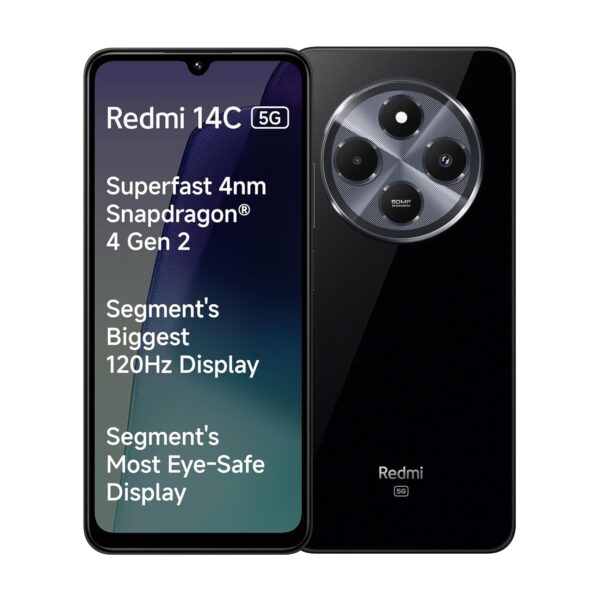 <h3>Redmi 14C 5G (Stargaze Black, 6GB RAM, 128GB Storage) | Superfast 4nm Snapdragon 4 Gen 2 | 120Hz 17.47cm (6.88”) Display | 5160mAh Battery | 50MP Dual Camera | Premium Starlight Design</h3>